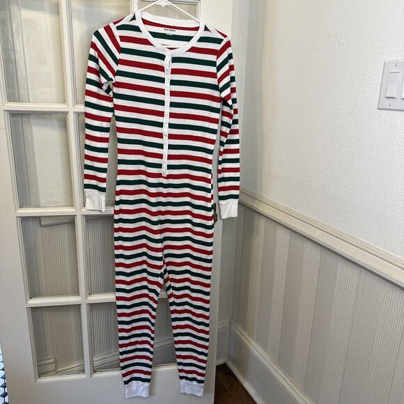 Old Navy Union Suit Red Ivory Green Stripe One Piece Size Small Pajamas - Picture 1 of 11